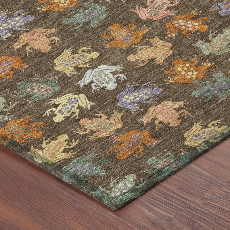 Machine Washable Indoor/ Outdoor Modern Frogs Chantille Rug