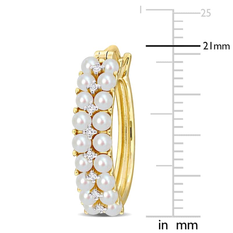 Miadora 2-2.5mm Cultured Freshwater Pearl and 1/10ct TDW Diamond Leverback Earrings in 14k Yellow Gold - 21 mm x 5 mm x 3.2 mm