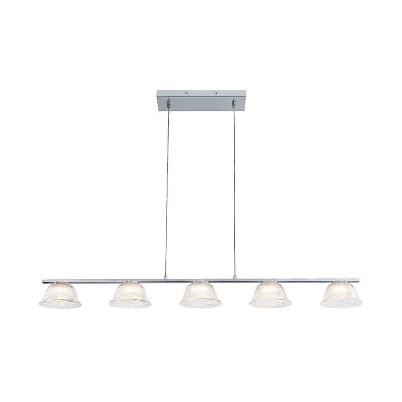 Modern 5-Light Bell Glass Chrome Linear LED Chandelier - N/A