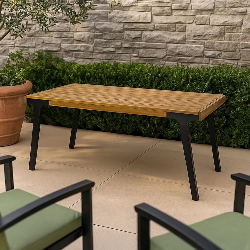 Sheldon Outdoor Dining Table, Rectangular 69 Inch Brown Wood, Black