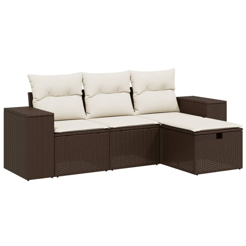 vidaXL Patio Sofa Set with Cushions Outdoor Furniture 4 Piece Poly Rattan