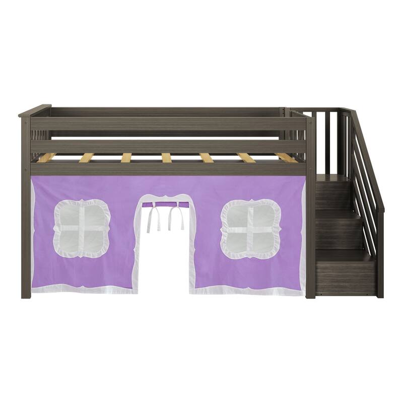 Max and Lily Twin Low Loft with Stairs and Curtains