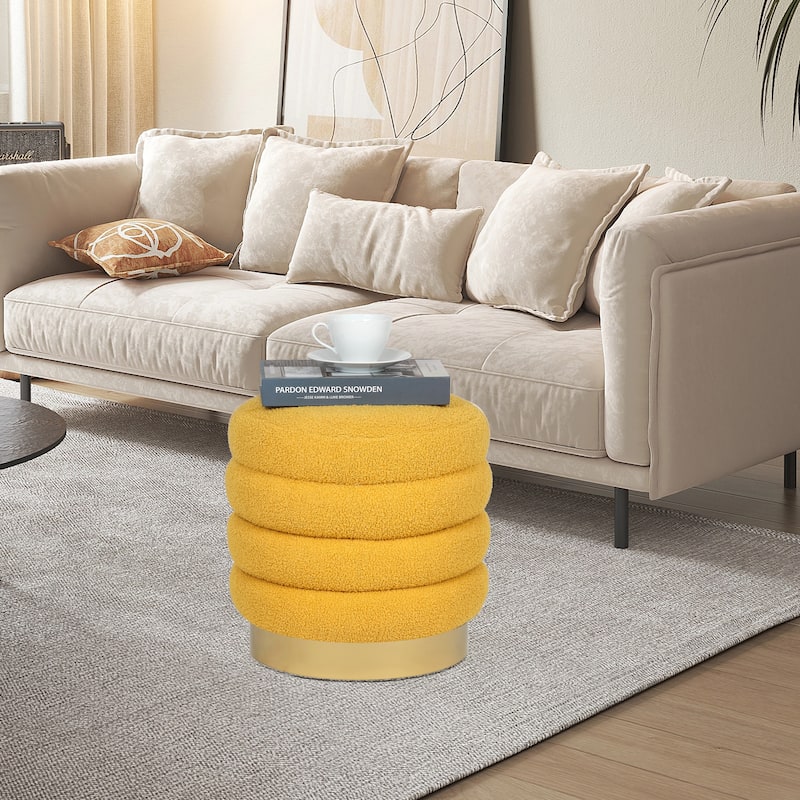 Adeco Round Velvet Ottoman Upholstered Foot Stool
