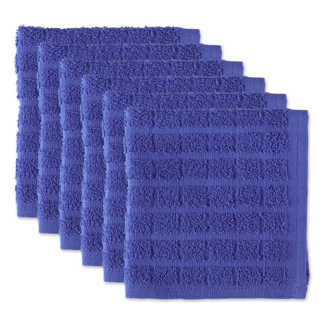 DII Solid Windowpane Terry Dishcloth Set of 6 - Blueberry Blue