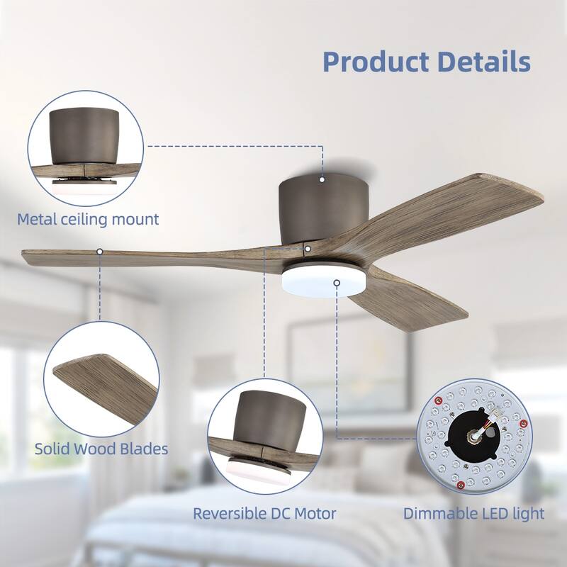 48In 3Blade Dc Motor Indoor Ceiling Fan With Light Kit And Remote