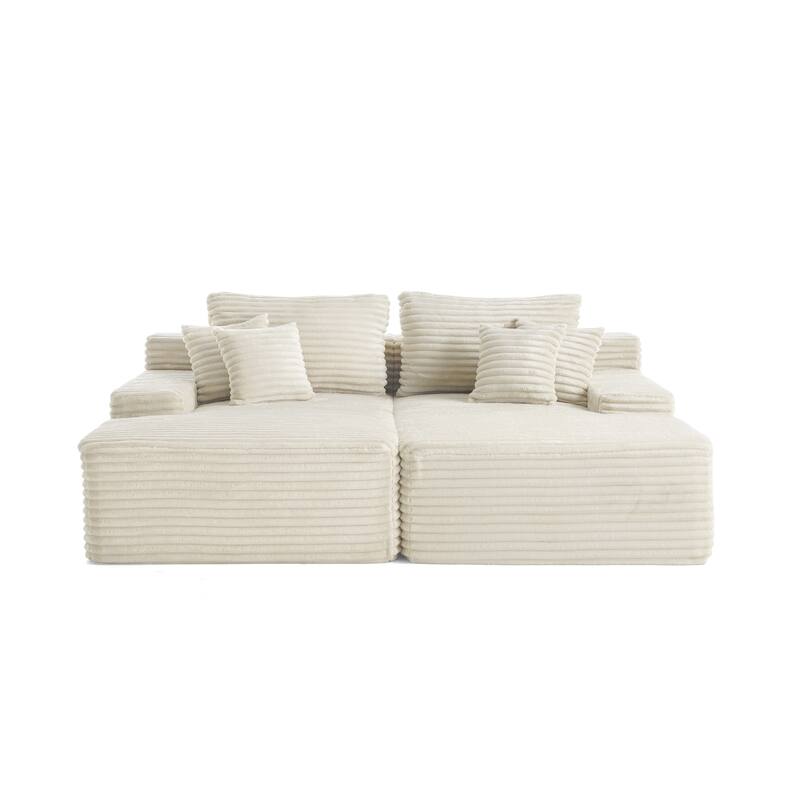 2 - Piece Upholstered Sectional Couch Sleeper Sofa L-Shape Chaise with Pillow