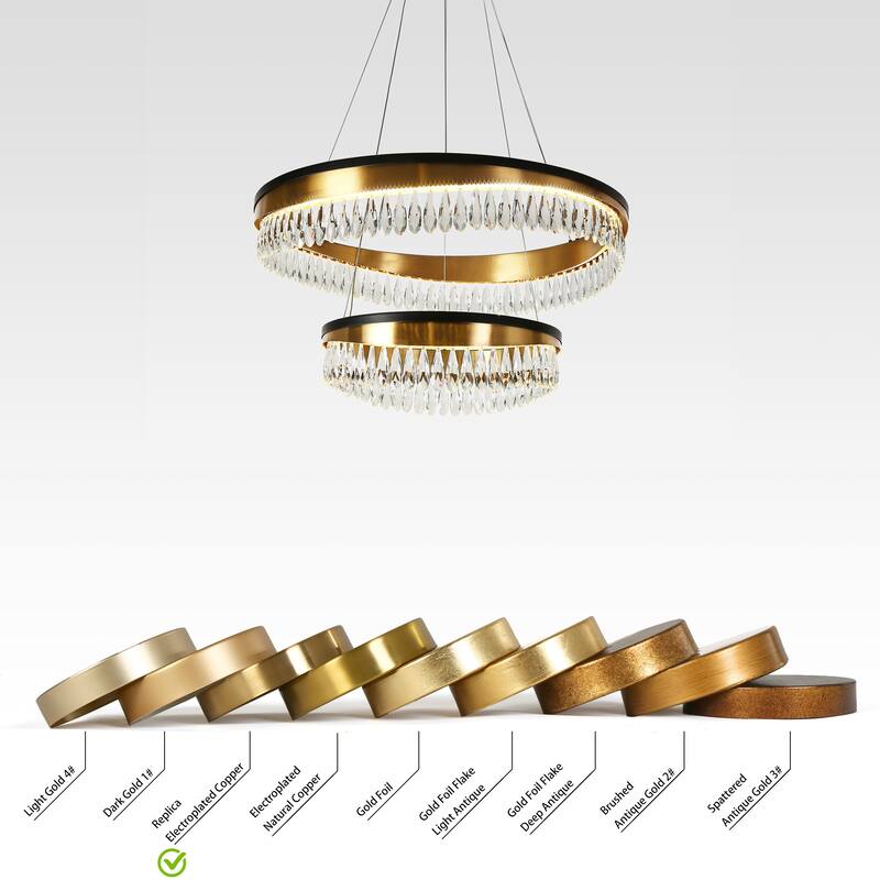Modern Luxury 2-Tier LED Crystal Chandelier Black Gold Drum Light for Dining Living Room - D31.5" x H73" Max