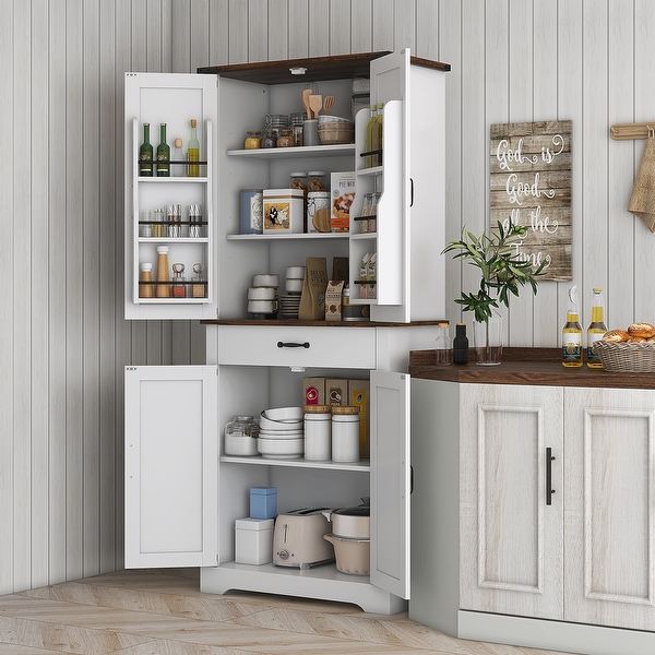 HOMCOM 71 Tall Kitchen Pantry Cabinet Farmhouse Storage Cabinet with 4 Barn Doors 6 Shelves Behind 2 Doors On Sale Bed Bath Beyond 41493706