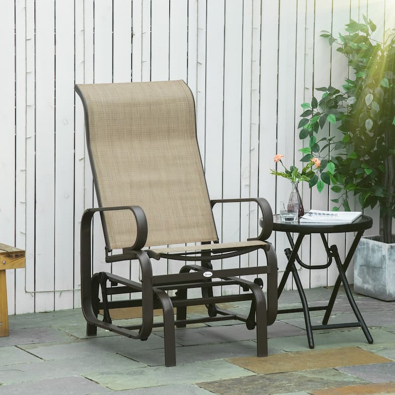 Outsunny Single Glider Patio Swing Rocking Chair with Breathable Mesh, Smooth Arms for Backyard, Garden, Lawn - Brown