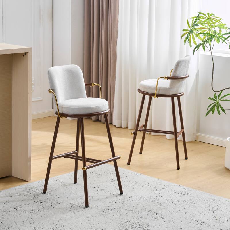Christopher Knight Home - Chaya Modern Upholstered Bar Stools with Metal Frame and Walnut Finish, Set of 2 - Beige+Walnut