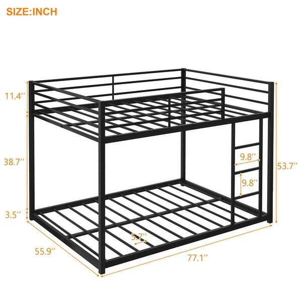 dimension image slide 1 of 2, Full over Full Metal Bunk Bed, Low Bunk Bed with Ladder
