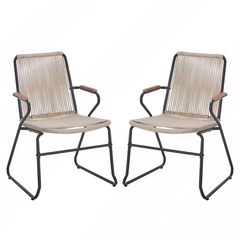 Modern Rope Weave Iron Frame Outdoor Club Chairs Set
