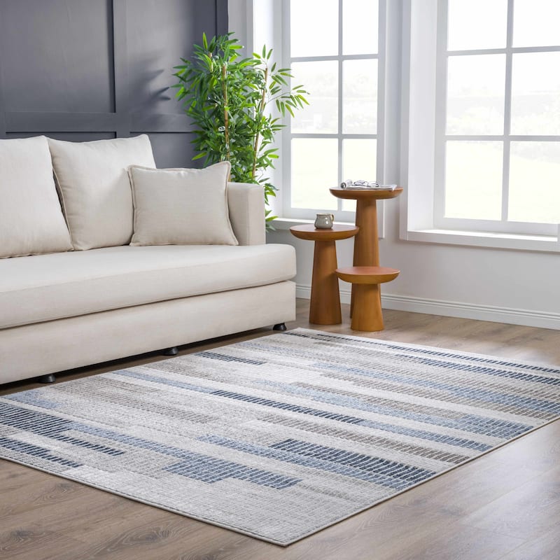 Hauteloom Calum Living Room, Bedroom Area Rug - Farmhouse - High Pile - Pink,Gray - 7'9" x 9'6"