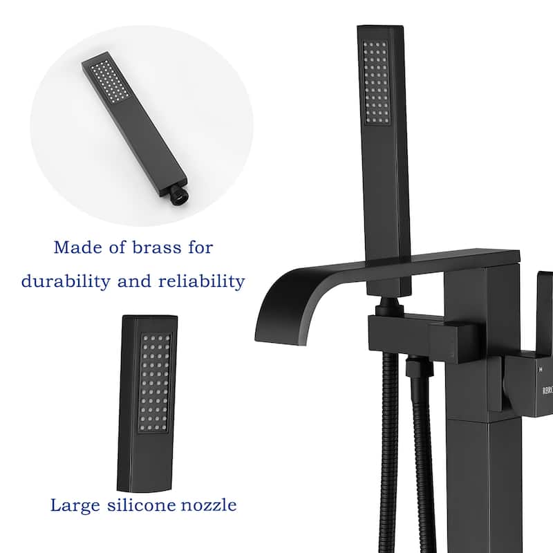 Floor Mount Tub Faucet Freestanding Tub Filler With Handheld Shower in Matte Black