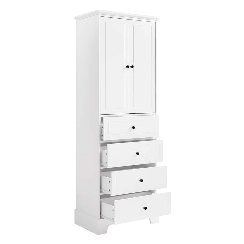 Storage Cabinet with 2 Doors and 4 Drawers for Bathroom Office