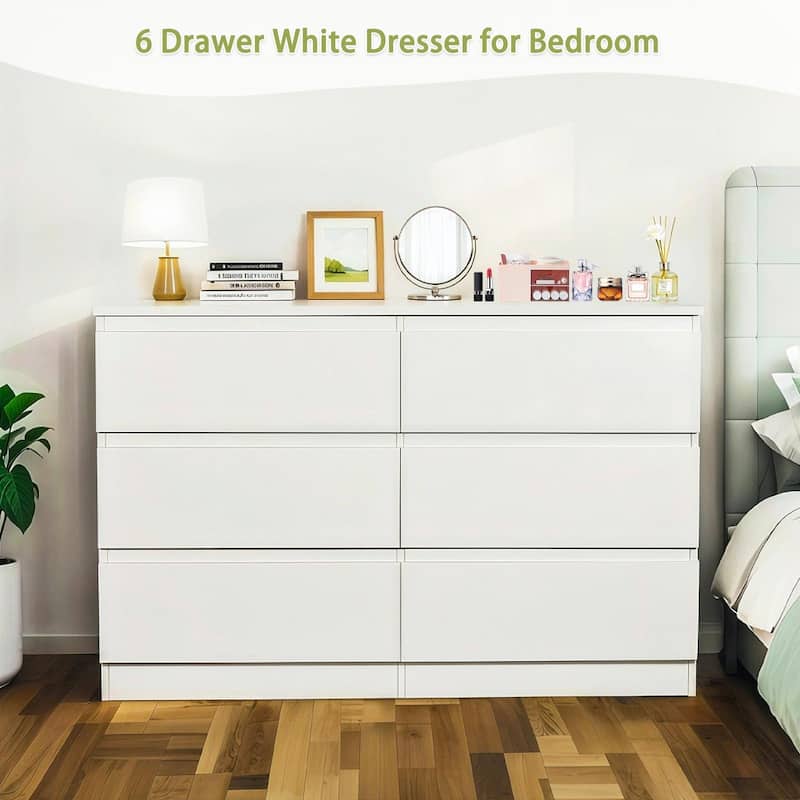 6 Drawer Black Dresser, Modern Bedroom Dresser with Spacious Countertop