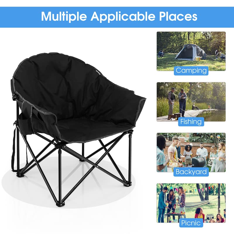 Costway Folding Camping Moon Padded Chair with Carry Bag Cup Holder - 32''x 31.5''x 35.5''