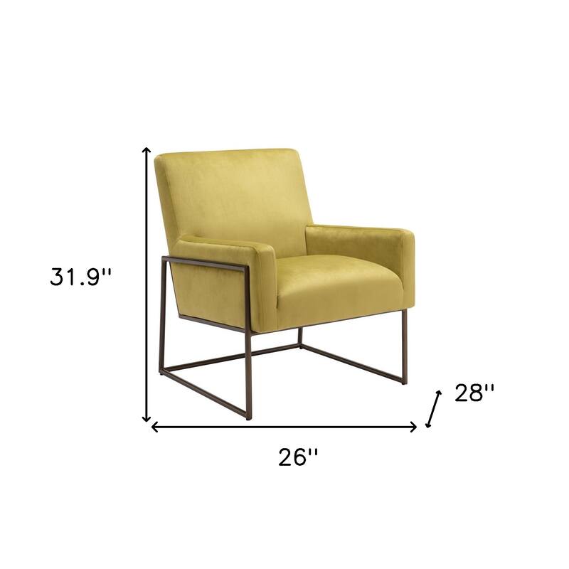 HomeRoots 26" Olive Green And Bronze Velvet Arm Chair - 26' X '31.9' X '28