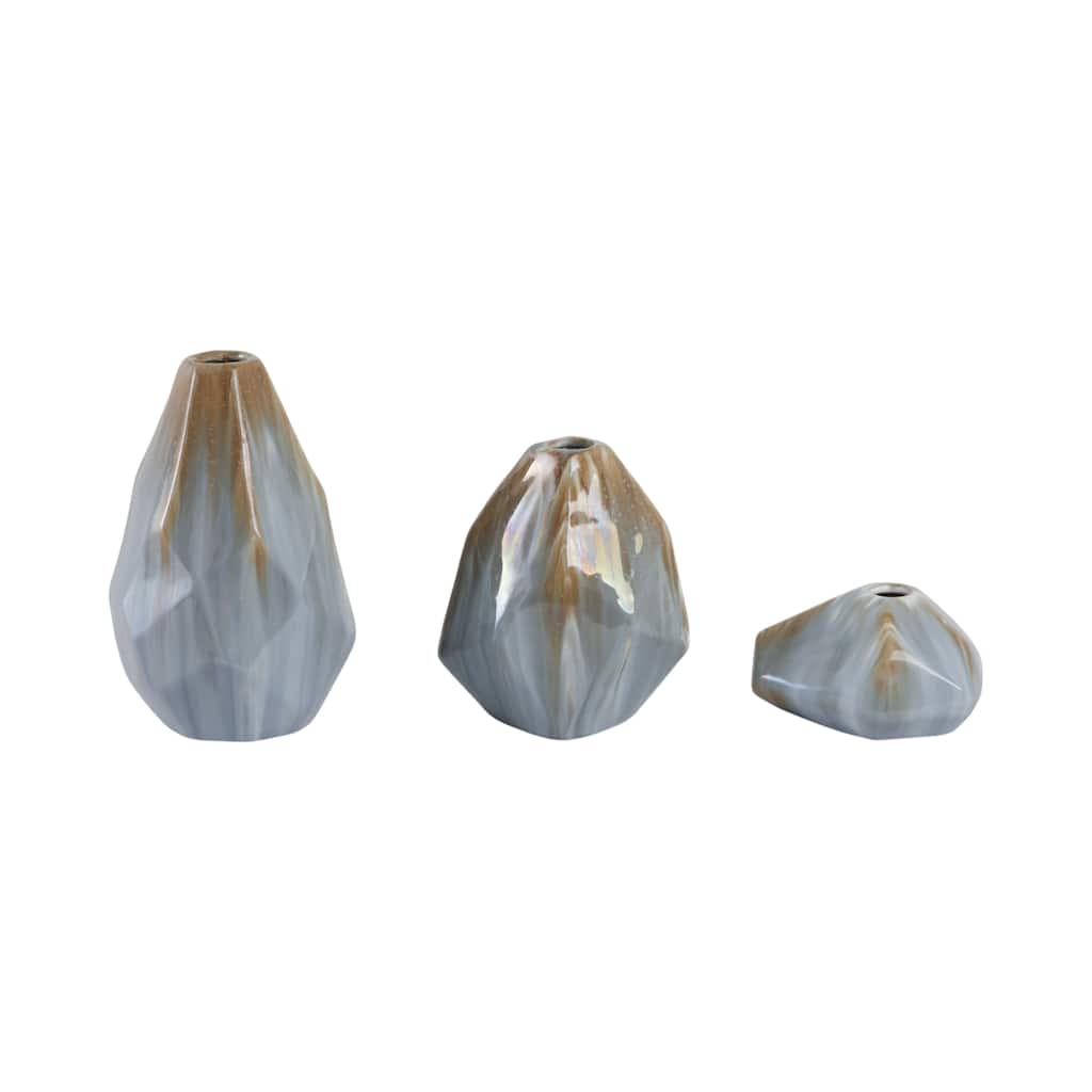 Ceramic Vases Modern Faceted Casual Decor (Set of 3) - 3/7/9" Brown