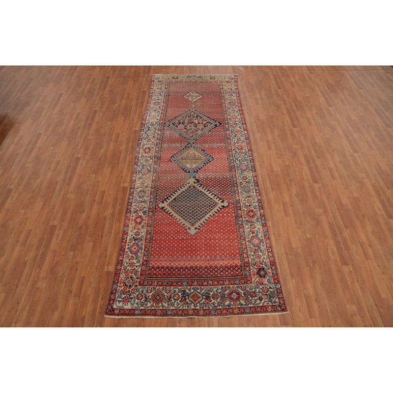 Hand Knotted Oriental 100% Wool Carpet Traditional Geometric Oranges & Rust Malayer Area Rug - 12' 8'' X 4' 9''