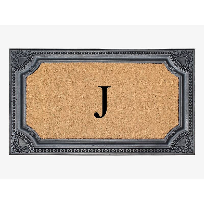 A1HC First Impression Carson Rubber and Coir 24" X 39", Heavy Duty, Easy to Clean Outdoor Monogrammed Doormat - Monogrammed J