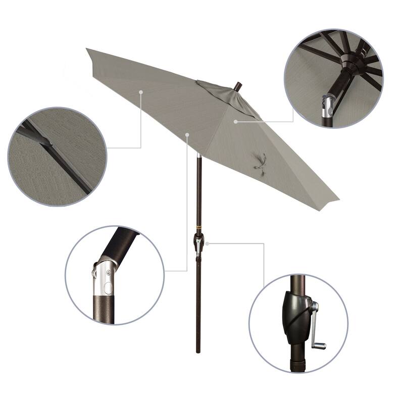 California Umbrella 7.5' Round Crank Lift Push Button Tilt Bronze Aluminum Patio Umbrella with Olefin Royal Blue Fabric