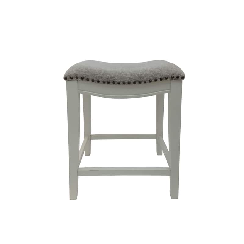 Upholstered Saddle Counter Stools - 25" - White and Beige - Set of 2