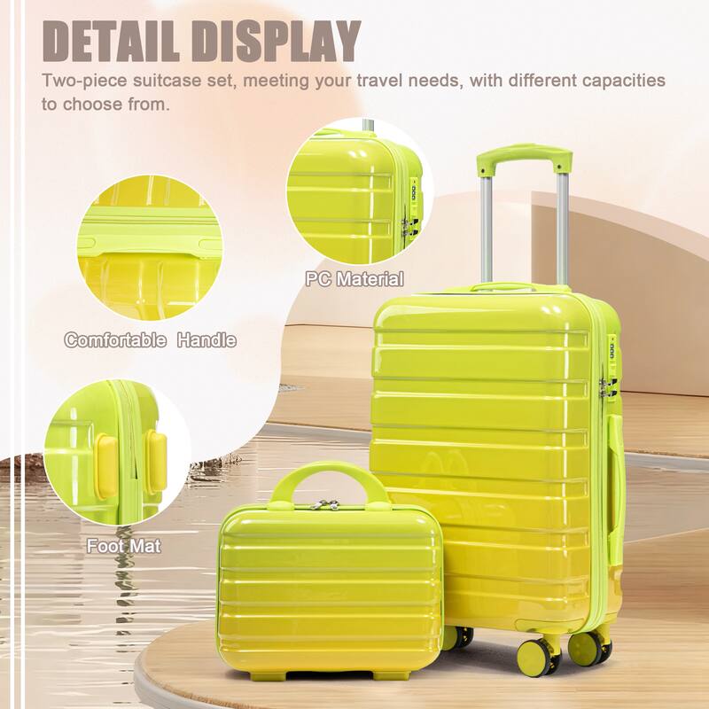 14In 20In 2 pcs in PC Spinner Wheel Luggage, Carry on Suitcase, With Gradient Color and Combination Lock