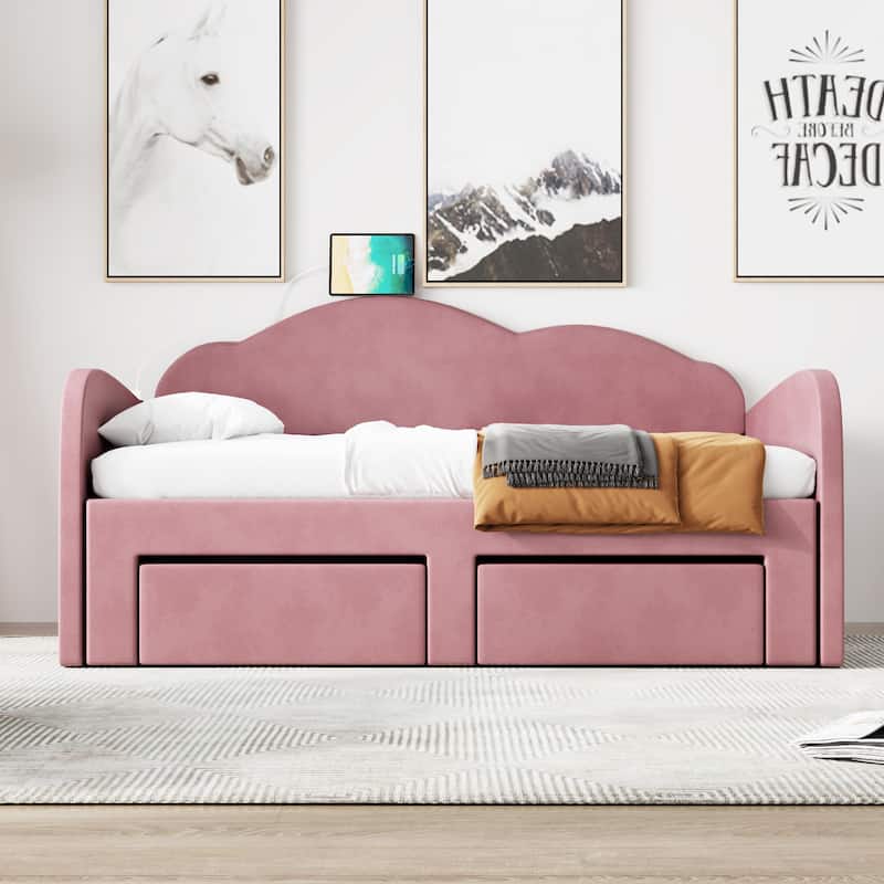 Upholstered daybed with Cloud-Shaped Backrest
