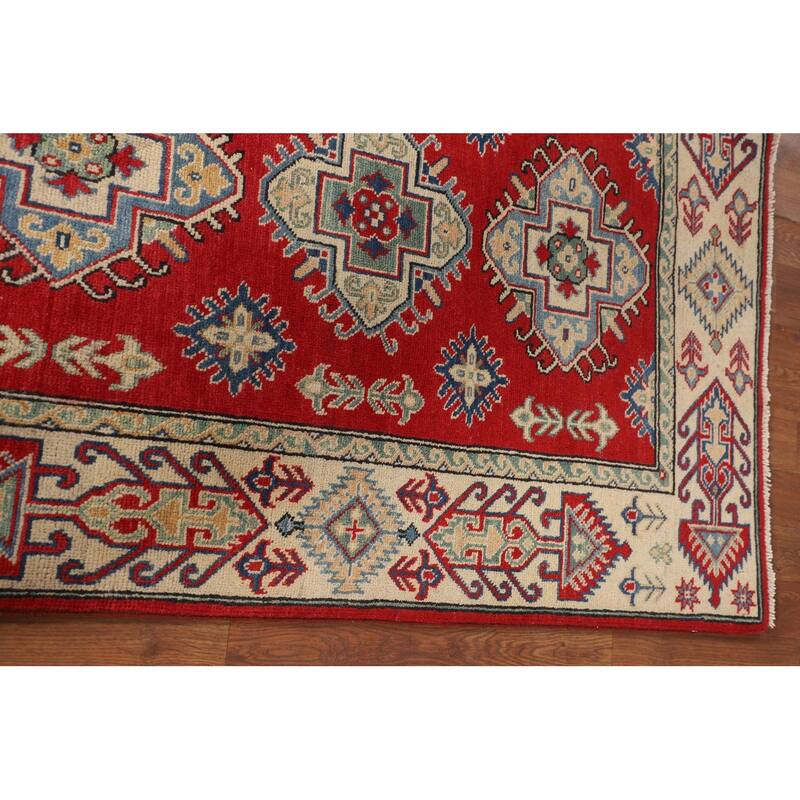 Traditional Red Kazak Foyer Rug Handmade Wool Carpet - 3'4" x 4'11"