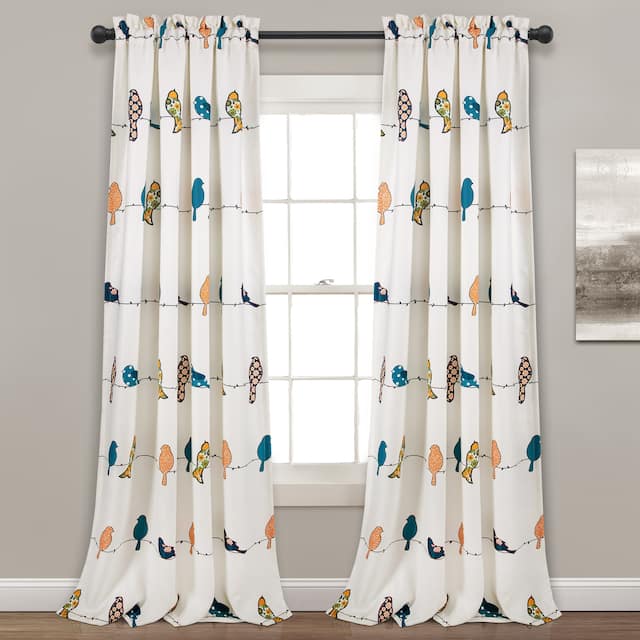 Lush Decor Rowley Birds Room Darkening Curtain Panel Pair - 52" W X 95" L - Multi-color