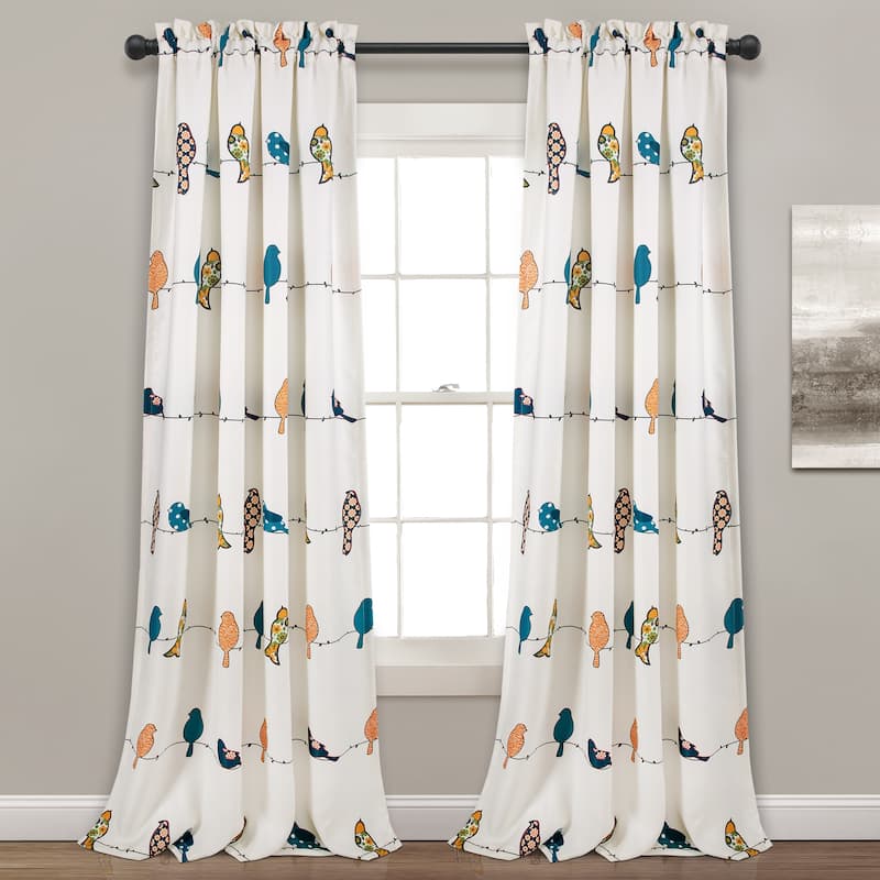 Lush Decor Rowley Birds Room Darkening Curtain Panel Pair - 52"W x 108"L - Multi-color