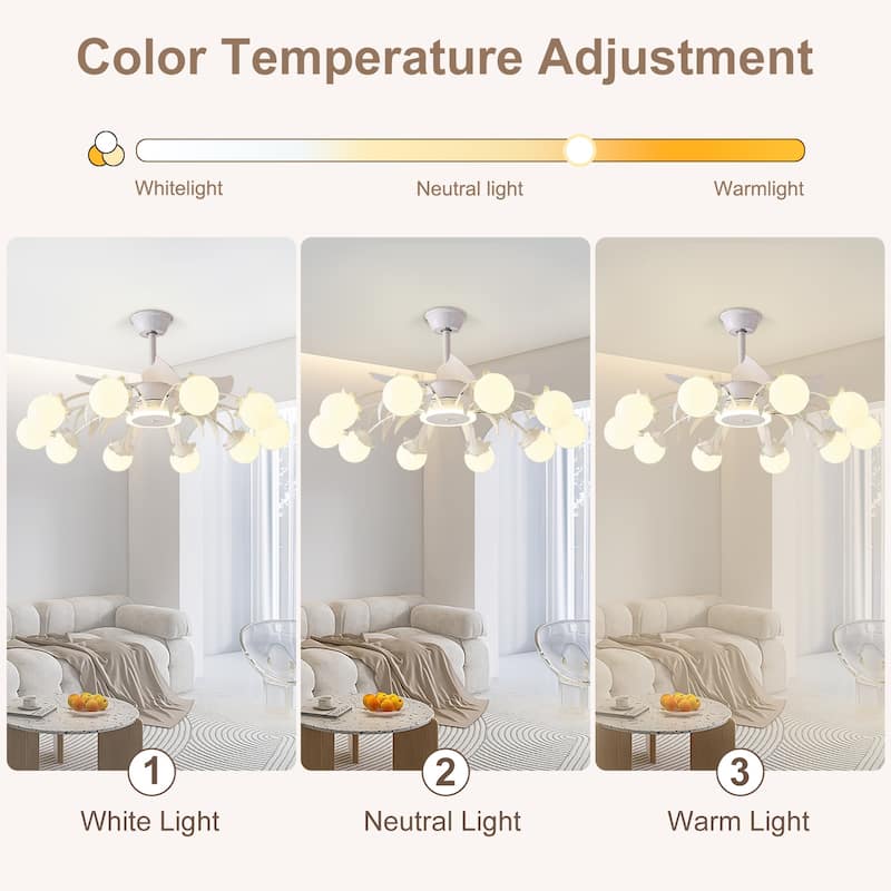 Indoor Chandelier Ceiling Fan with Light and Remote, Beige Fandelier with Milky Globe Shade for Bedroom