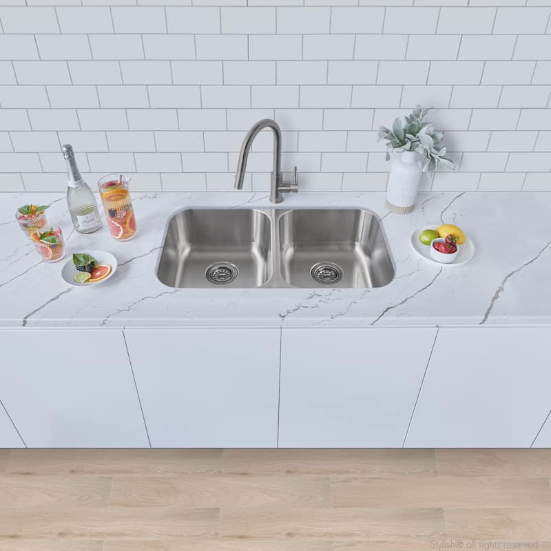 Dual-Mount 31 1/4" Stainless Steel Double Bowl Kitchen Sink S-200T - 31.25
