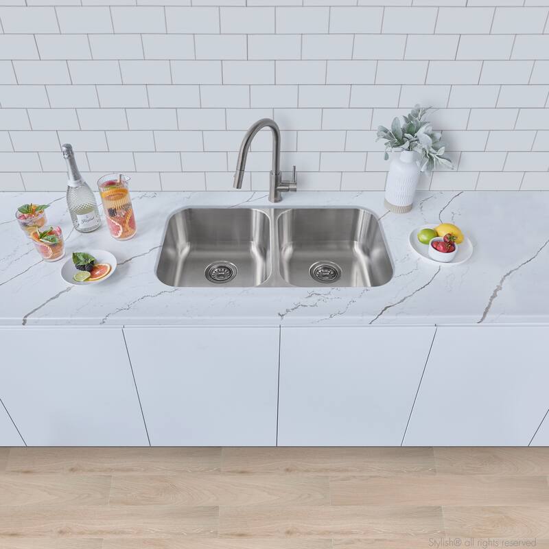 STYLISH Jaspel Dual Mount 31.25" Double-Bowl Kitchen Sink - 31.25" x 18" x 9"