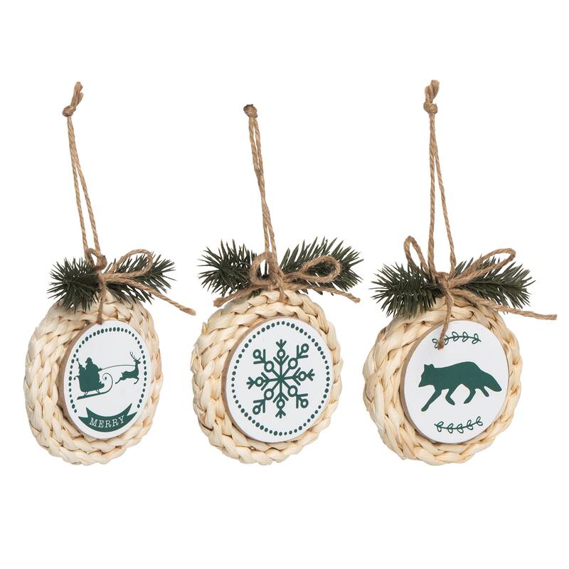 Transpac Grass Woven Icon Ornament Set of 3 Christmas Home Decorations - Multicolor