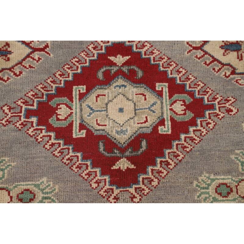 Kazak Area Rug Hand-Knotted Oriental Grey Wool Carpet - 5'0" x 6'5"