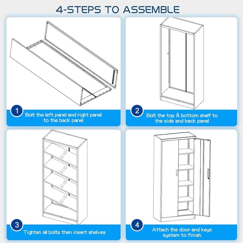 72"H Metal File Storage Cabinet with 2 Doors & 4 Adjustable Shelves