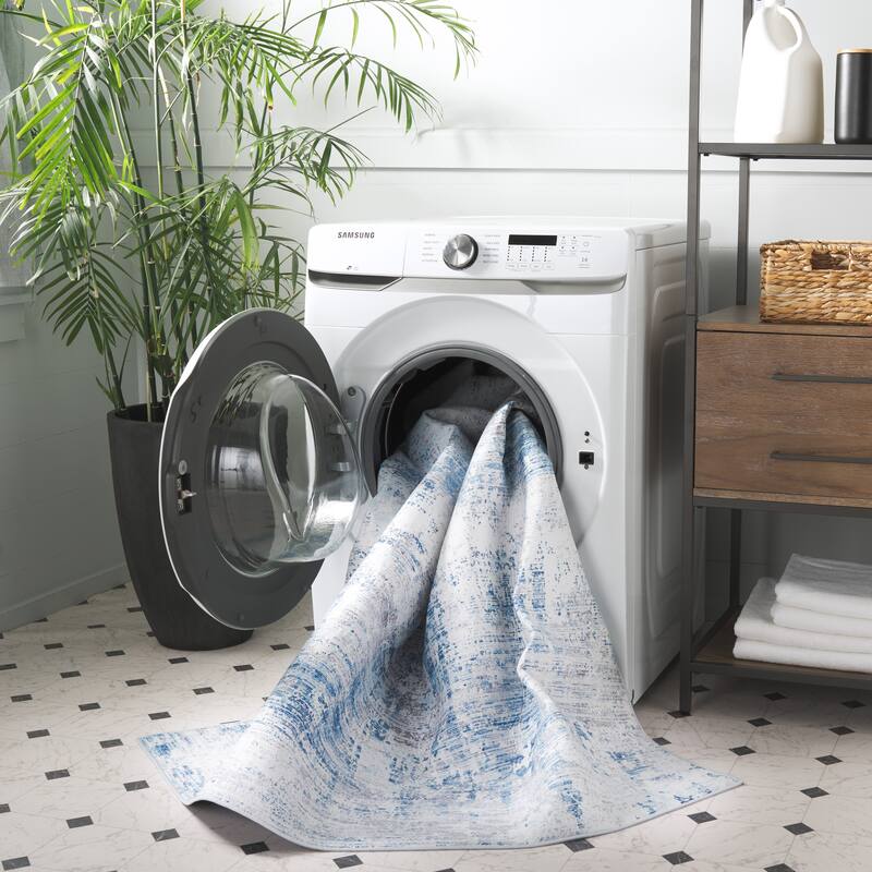 SAFAVIEH Tacoma Machine Washable Slip Resistant Aristeia Modern Abstract - 9' x 12' - Grey/Light Blue - Rectangle