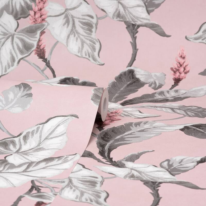 Brewster Meridian Parade Pink Tropical Leaves Wallpaper
