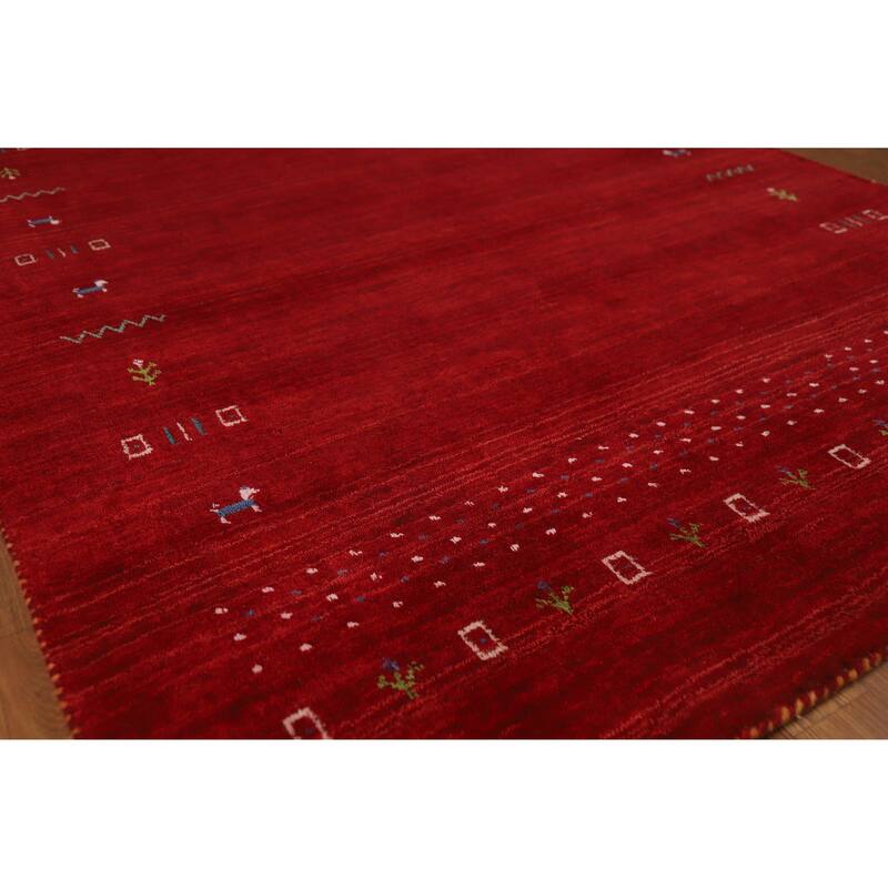 Hand Knotted Oriental 100% Wool Carpet Tribal Animal Pictorial Red Gabbeh Area Rug - 7' 6'' X 5' 0''