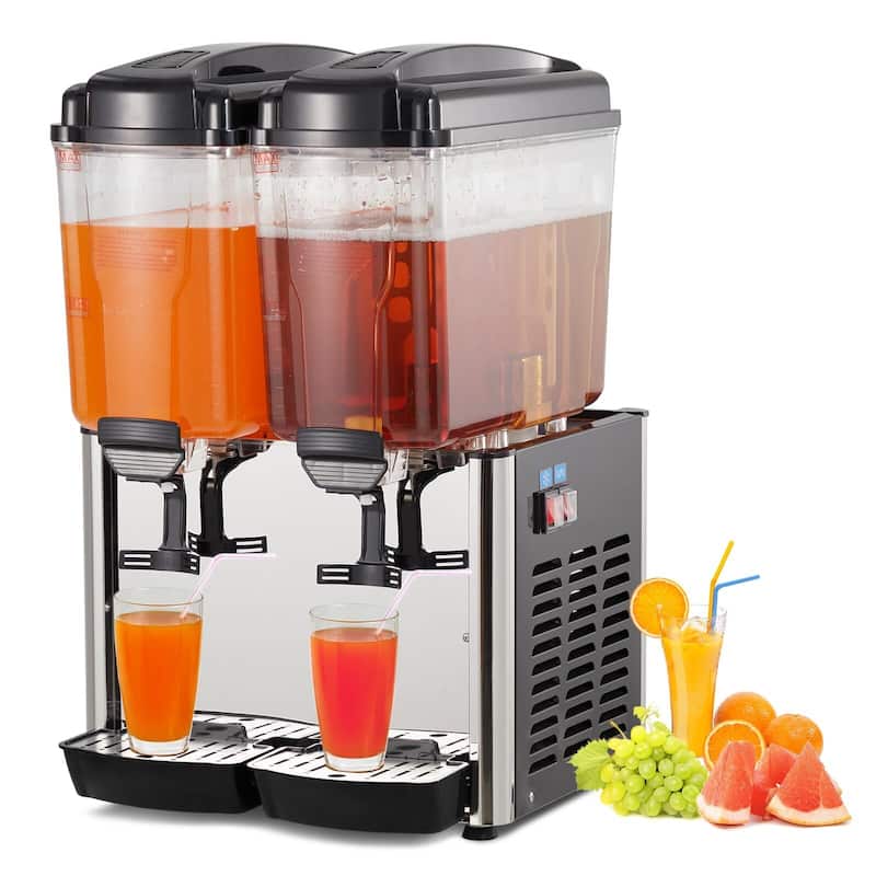 115V 2-Tank Commercial Cold Beverage Dispenser, 9.5 Gallons - Black