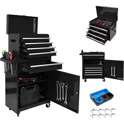 2 in 1 Rolling Tool Chest & Cart , 5 Drawers + 7 Tray Divider Set for Garage, Workshop, Home - N/A