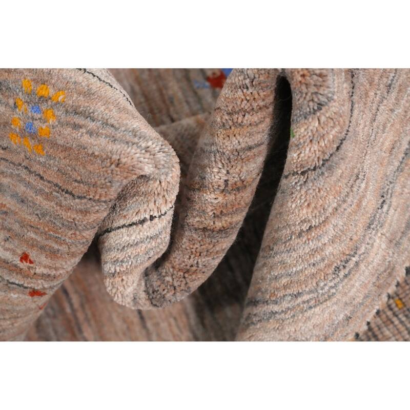 Hand Knotted Oriental 100% Wool Carpet Tribal Stripe Brown Gabbeh Area Rug - 4' 11'' X 3' 0''