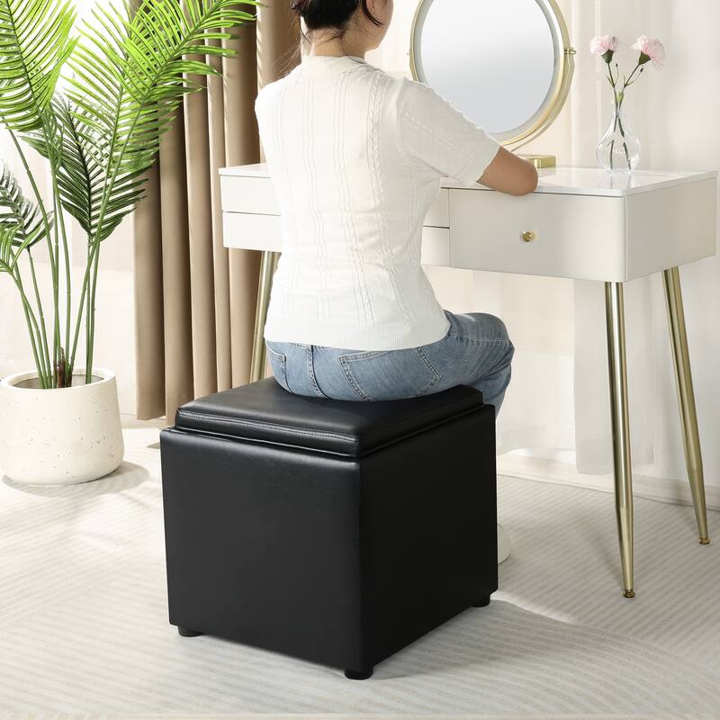Adeco Storage Ottoman With Tray
