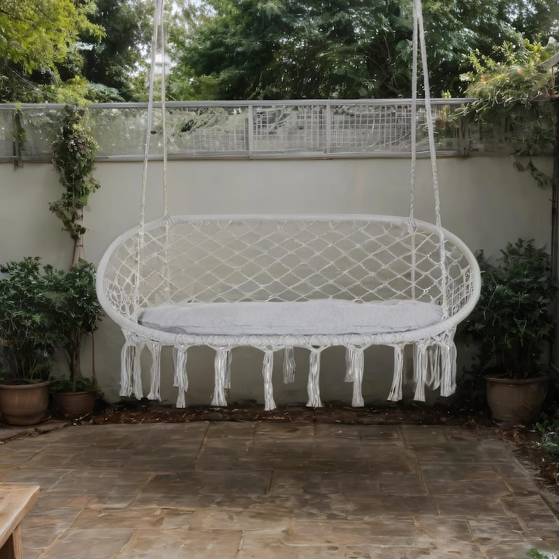 Patio Hanging Cotton Hammock Swing with Soft Cushion and Steel Metal