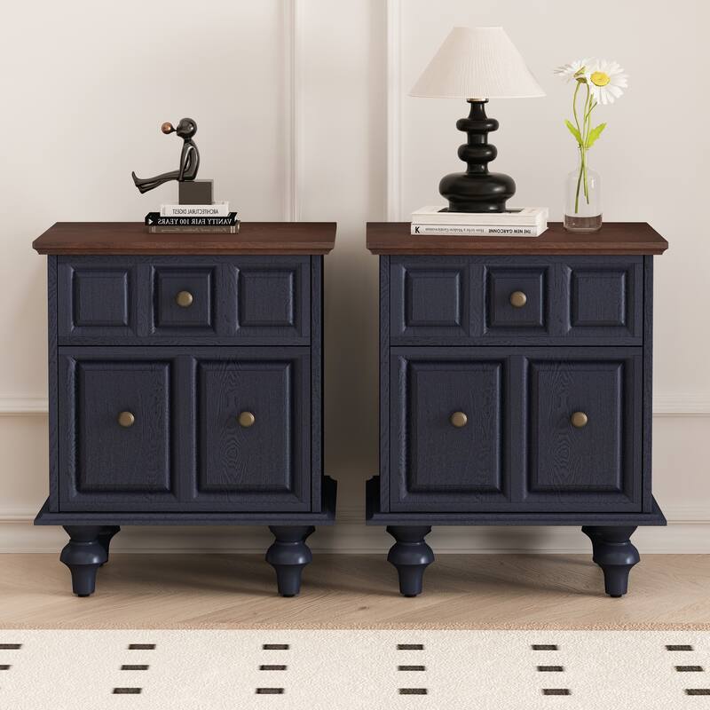 20.47"Vintage Nightstand with 2 Drawers(Dark blue)(Set of 2)