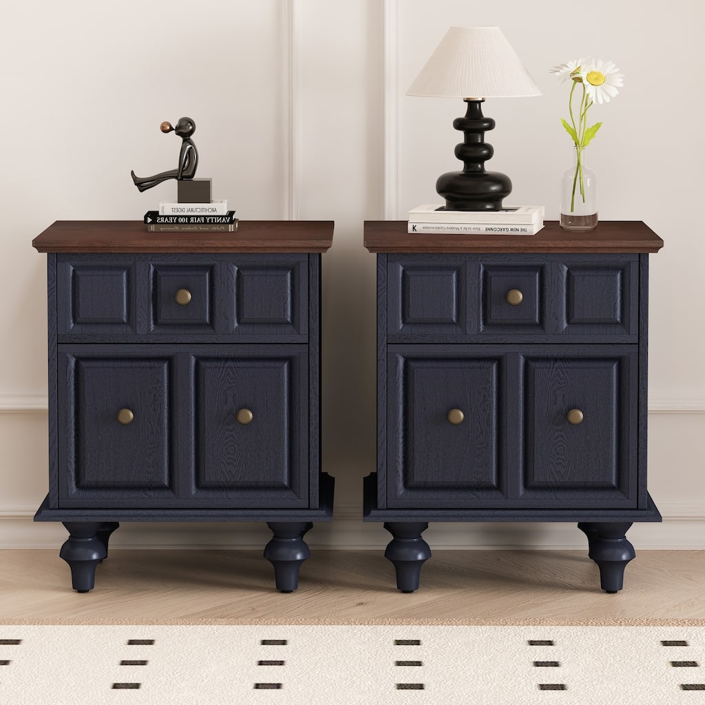 20.47"Vintage Nightstand with 2 Drawers(Dark blue)(Set of 2)