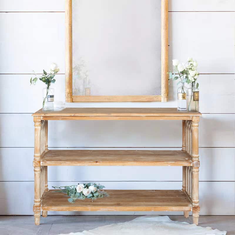 Rustic 3 - Tier Console Table with Gothic - Inspired Details, 47.24" Long Wooden Entryway Table for Living Room and Hallway