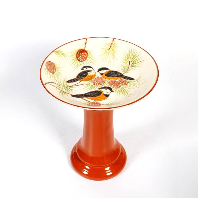 15 Inch Tall Porcelain Pedestal Birdbath - 13"x13"x15"